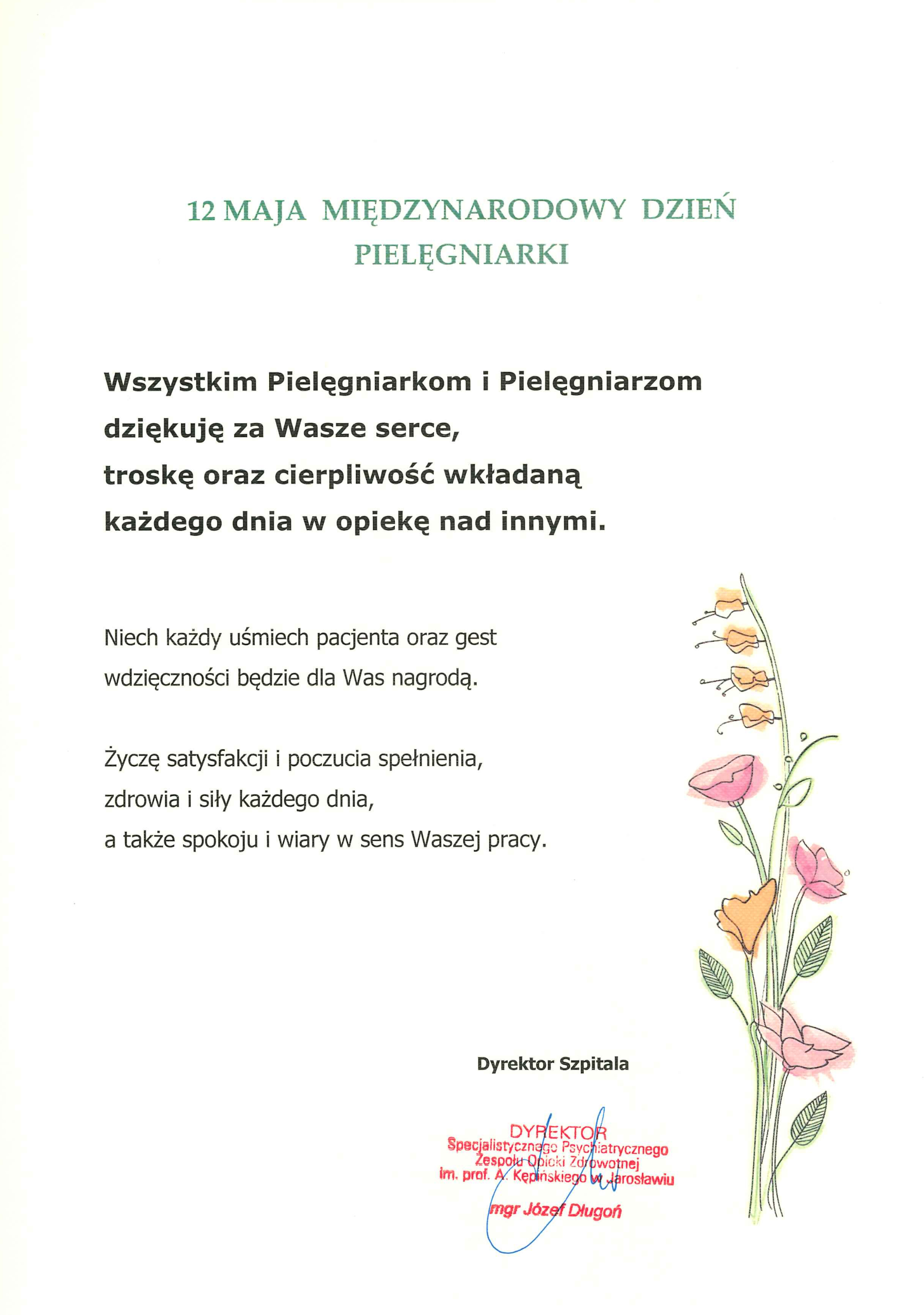 Grafika z kwiatami i życzeniuami z okazji Dnia Pielęgniarki